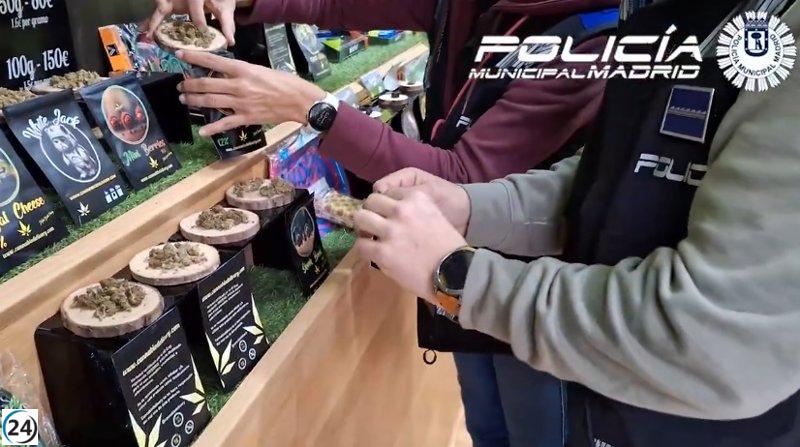 Operativo en tiendas de CBD en Madrid: 11 sospechosos, 1 arresto y miles de kilos de drogas confiscadas.