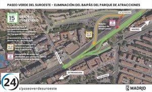 La A-5 regresa a su ruta inicial a partir de este jueves, suprimiendo la curva cerca del Parque de Atracciones.