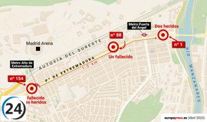 Dos detenidos tras un accidente mortal en Madrid con 2 fallecidos y 5 heridos en Paseo de Extremadura.