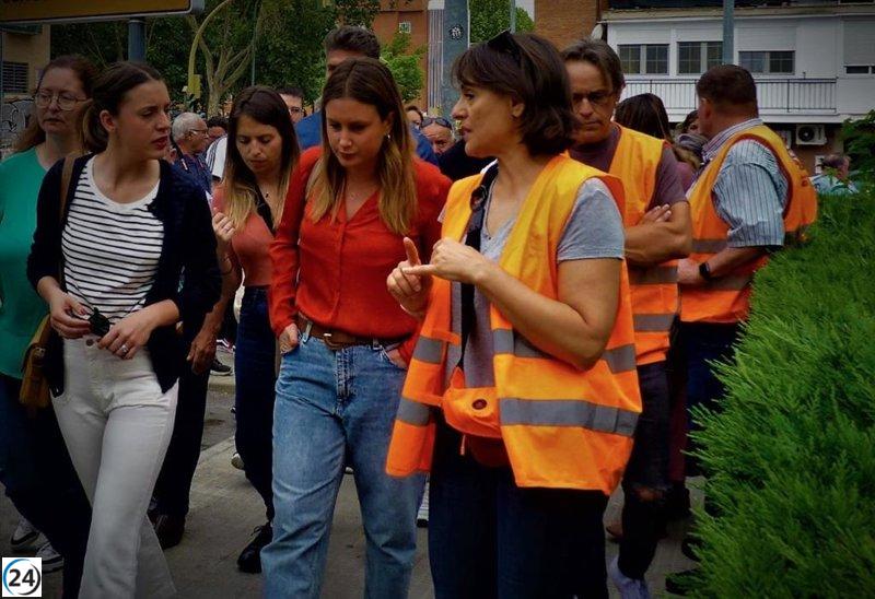 Irene Montero y Alejandra Jacinto critican a Ayuso por su visita a los vecinos afectados por obras L7B en San Fernando.