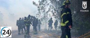 Apagado incendio en campo cercano al acceso de la A-6 a la M-30 en Moncloa.